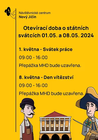 Otevírací doba o&nbsp;státních svátcích 01.05. a&nbsp;08.05. 2024